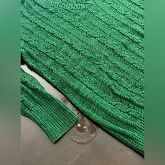 Green Cable-Knit Deep V-Neck Sweater - Picture 3 of 6